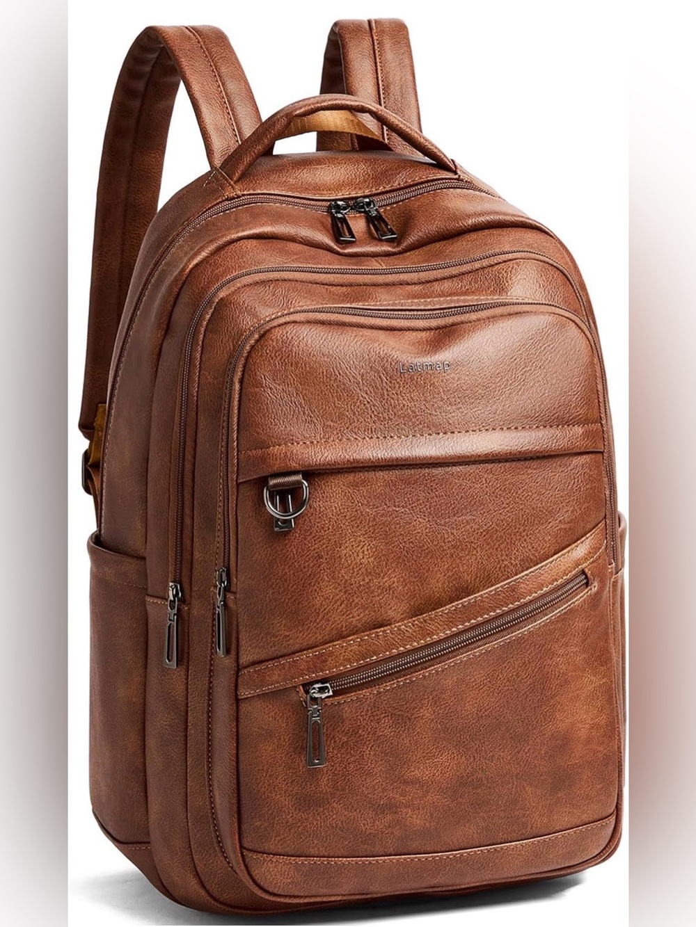 LATMAP Vegan Leather Laptop Backpack 16.5” Travel Carry On College Work Brown